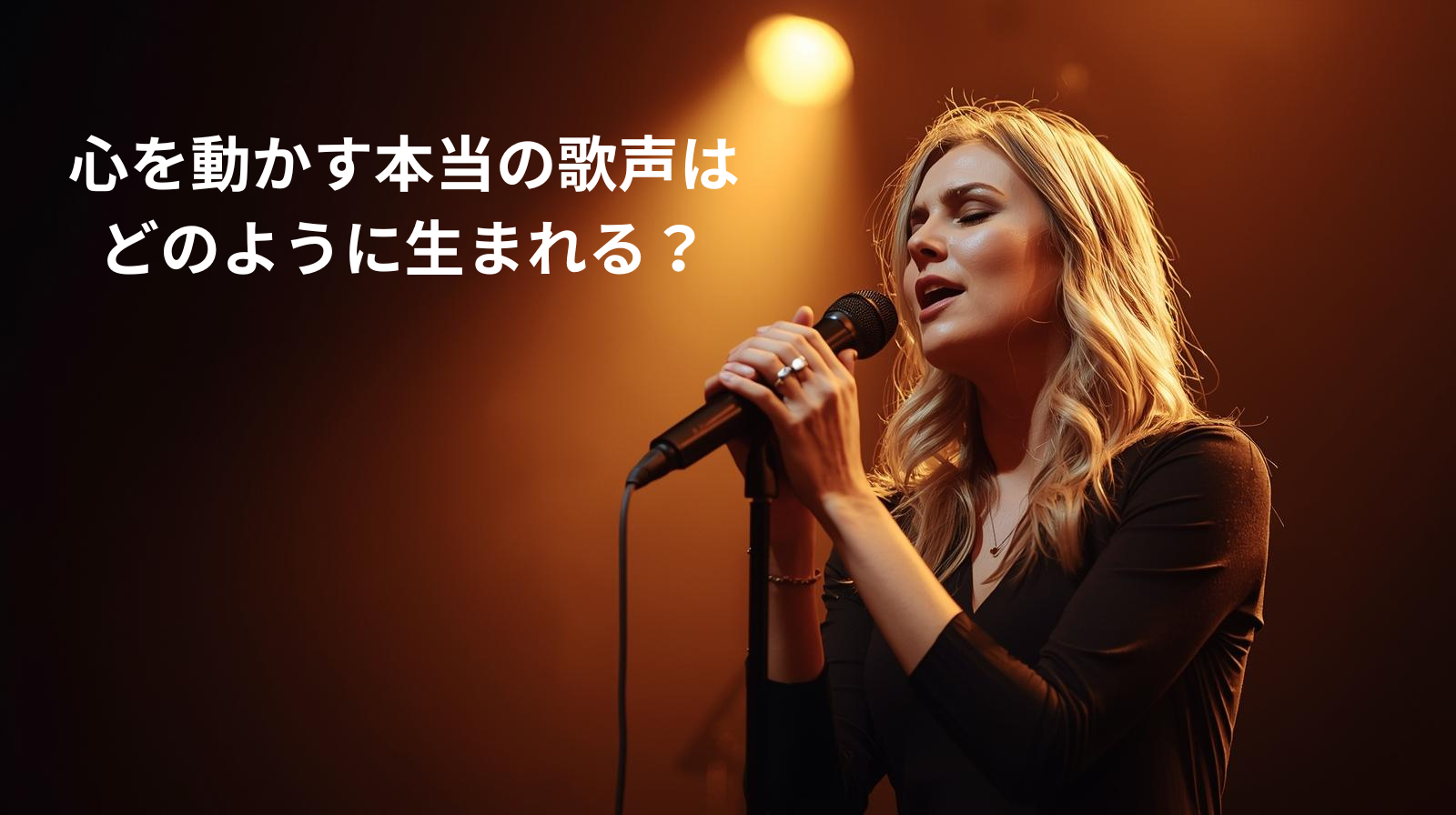 心から歌う女性シンガーの姿と音楽の輝きを描いたイラスト