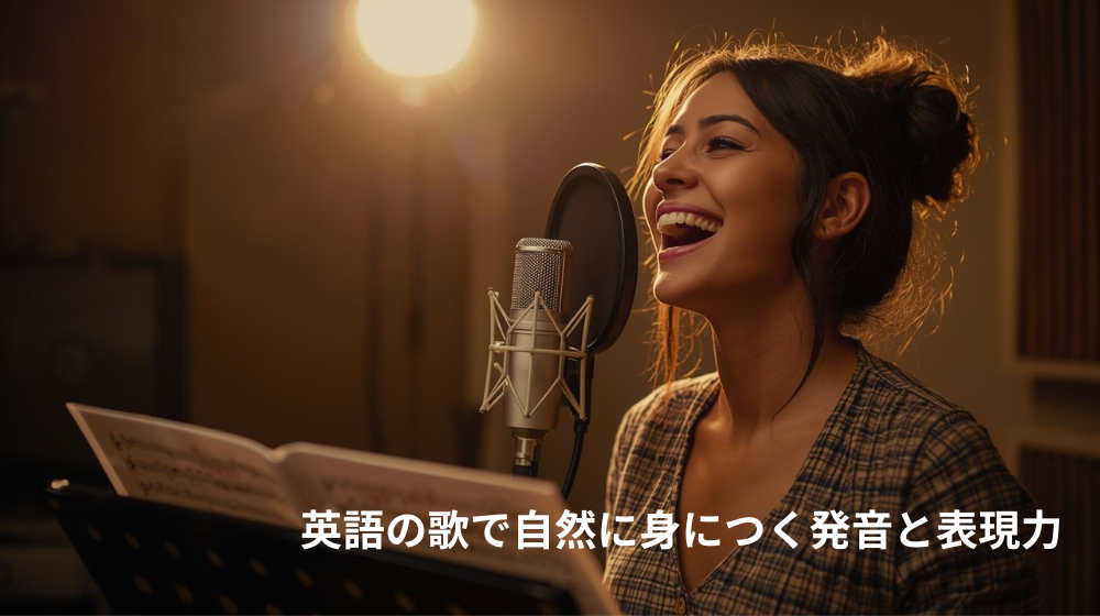 英語の歌を練習する女性ボーカリストの姿